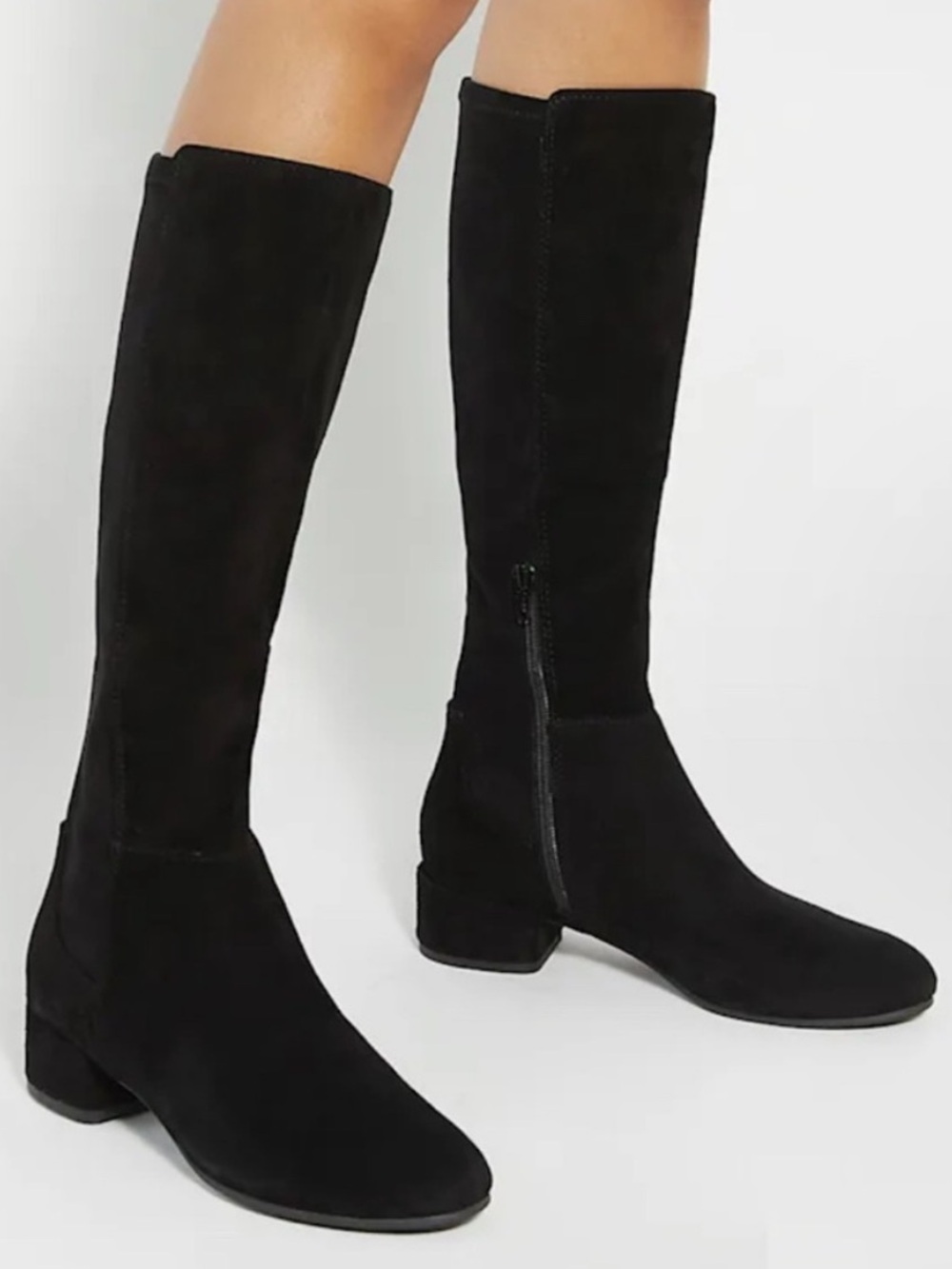 Dune London - Tayla - size 11M - stretch knee high boots -  black suede